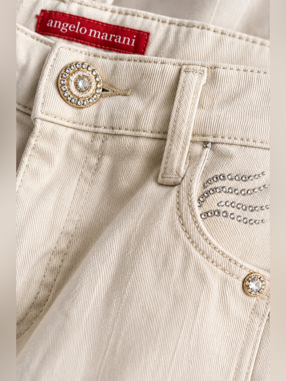 Angelo Marani Italy White Crystal Embellished Stretch Jeans Designer Denim Sz 8 - Picture 6 of 16